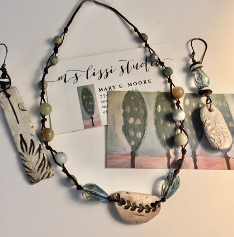 Handmade ceramic pendant necklace with stone beads