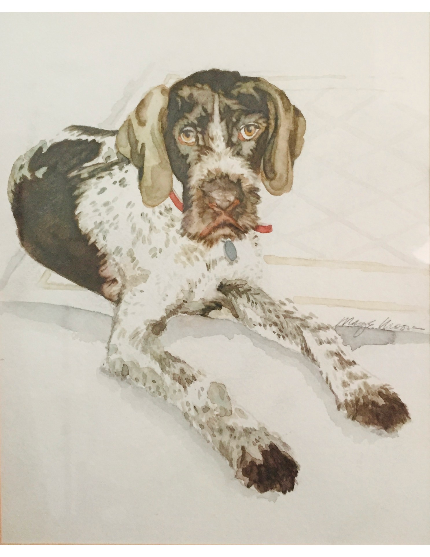 Watercolor portrait of a dog named Gunny